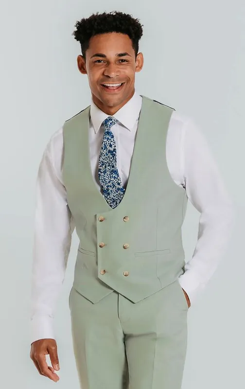 Pale Green Double Breasted Waistcoat - Dobell