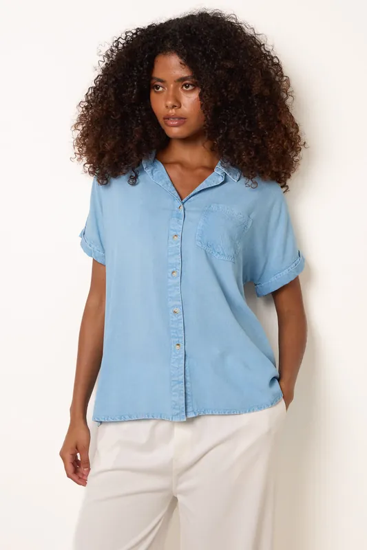 Light Blue Button Front Shirt - Blue Vanilla