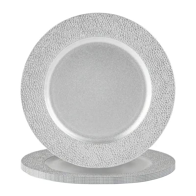 6x Hammered Charger Plates - Reusable Dining Table Setting Plates