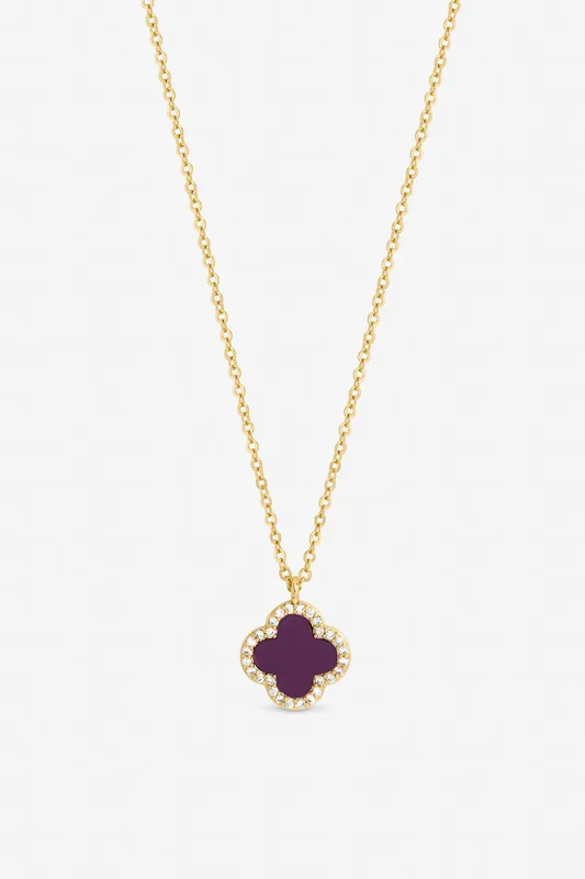 Gold Plated and Purple Clover Pendant Necklace - Jon Richard