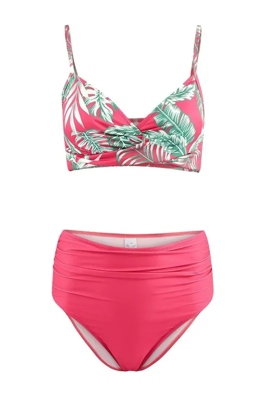 Tropical Print Draped High Waisted Bikini Set - WOVCOR