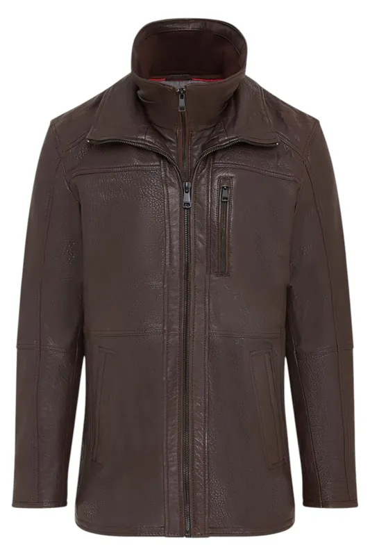 Warm Mid-Length Leather Biker Coat - Sikander