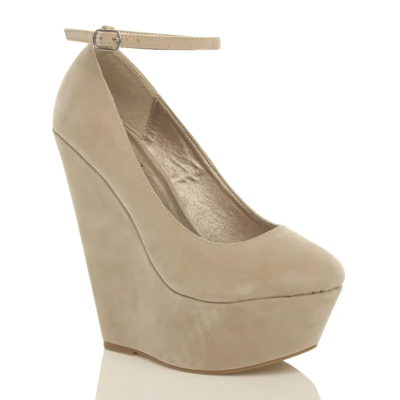 High Wedge Heel Ankle Strap Platform Court Shoes - AJVANI