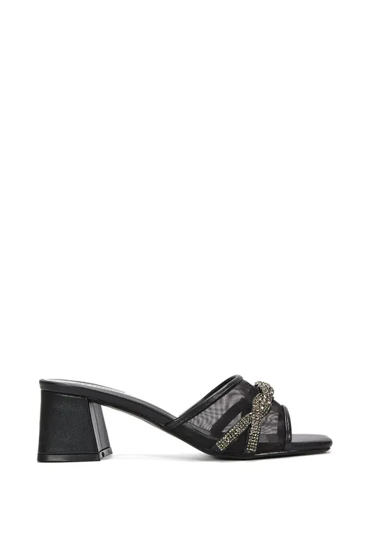 Senara' Backless Block Heel Sandals With Crystals and Mesh - XY London