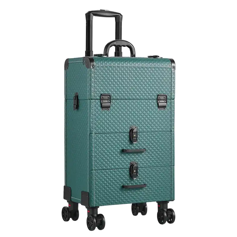3 in 1 Rolling Cosmetic Train Case Trolley Case for Hairdressing Beauty - Living and Home