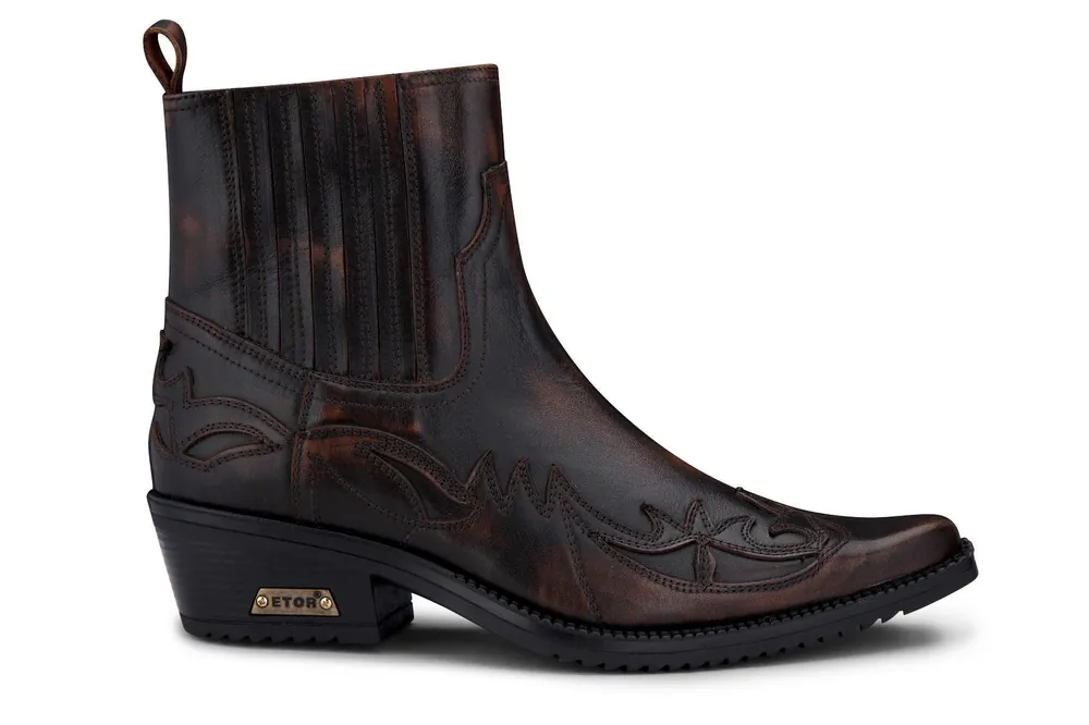 Mens Black/Brown Winklepicker Cowboy Ankle Boots - Infinity Leather