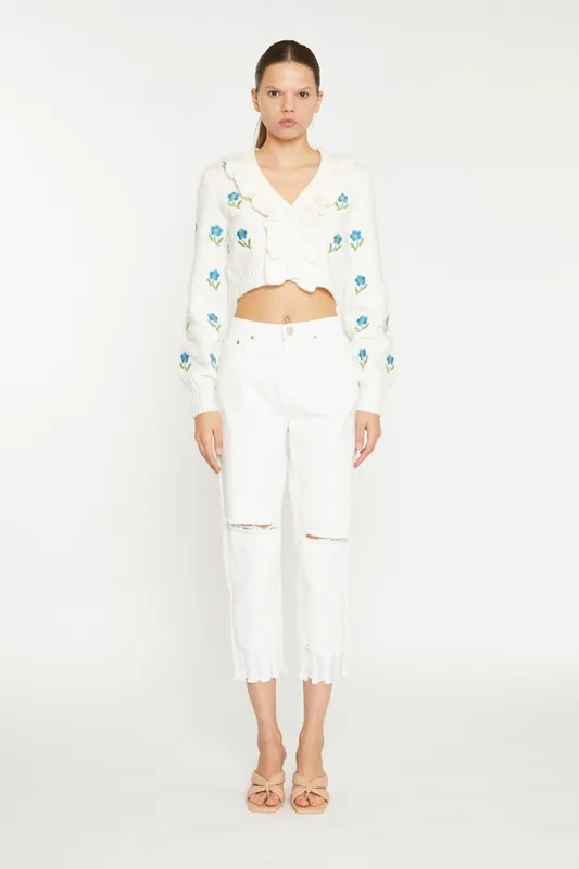 Ruffle Embroidered Cardigan - Shnoo