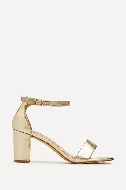 Frankie Gold Faux Leather Barely There Closed Back Block Heeled Sandal - Linzi
