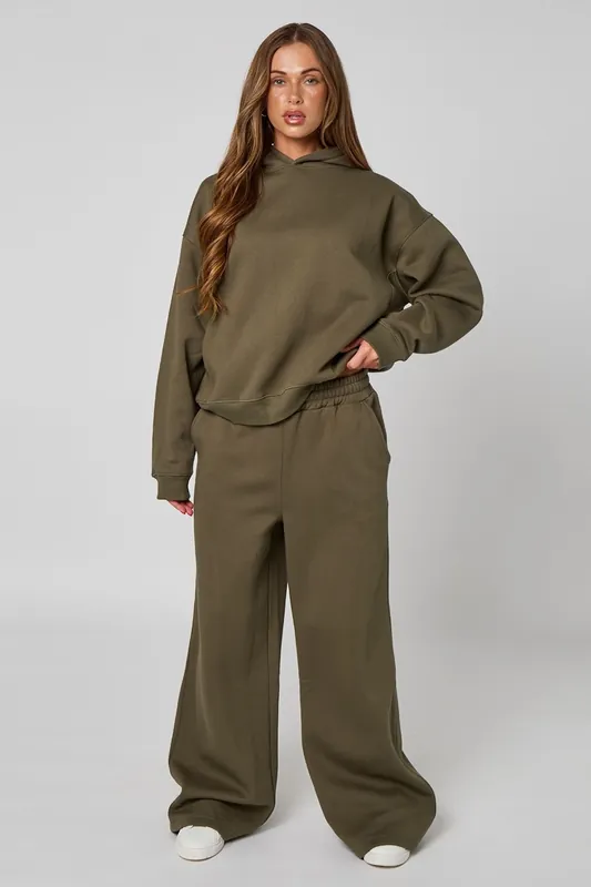 KHAKI WIDE LEG SWEAT JOGGER - Urban Bliss