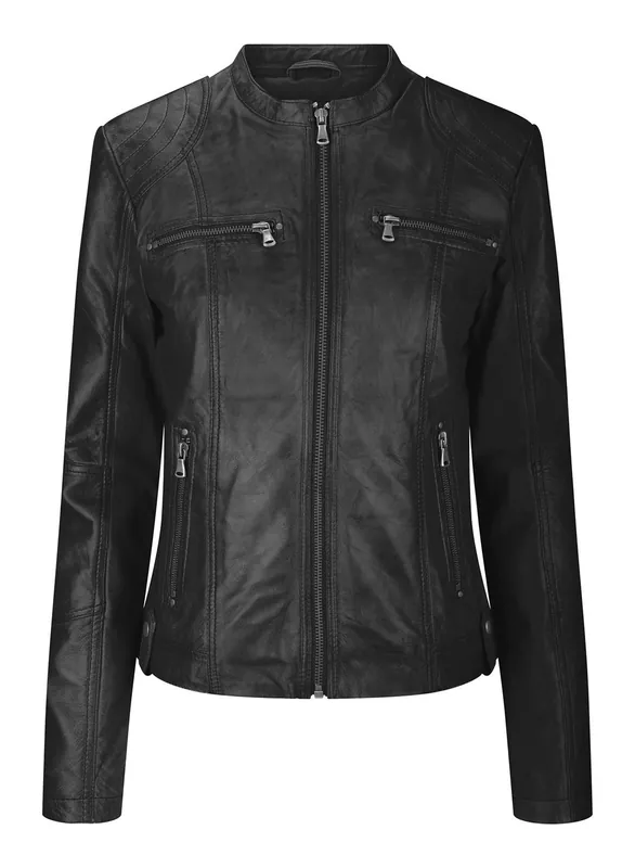 Real Leather Slim Fit Soft Zip Biker Style Jacket - TruClothing