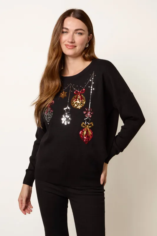 Black Christmas Jingle Bell Bauble Jumper - Blue Vanilla