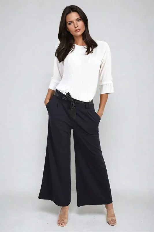 Mariana Belted High Waist Wide Leg Trouser - IKRUSH