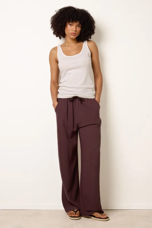 Brown Linen-Blend Drawstring Trousers