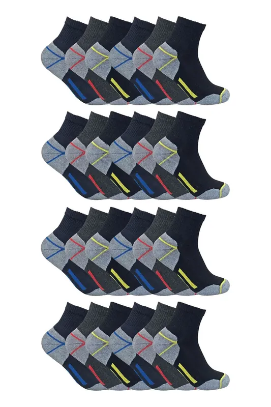24 Pairs Multipack Ultimate Cotton Rich Work Ankle Socks - Sock Snob