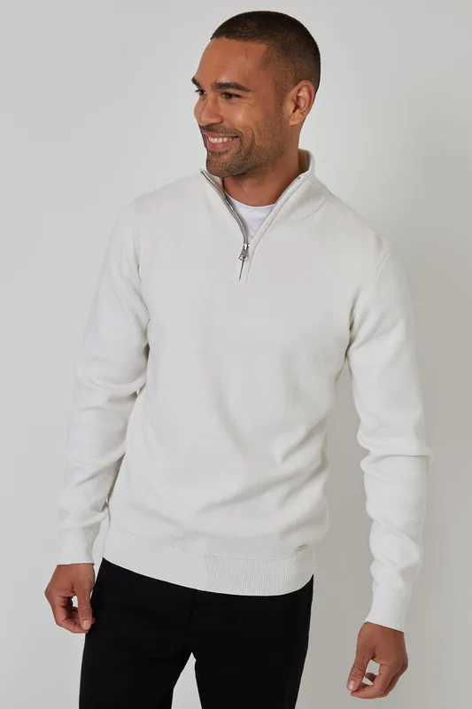 Cotton Blend Knitted Quarter Zip Jumper - Threadbare
