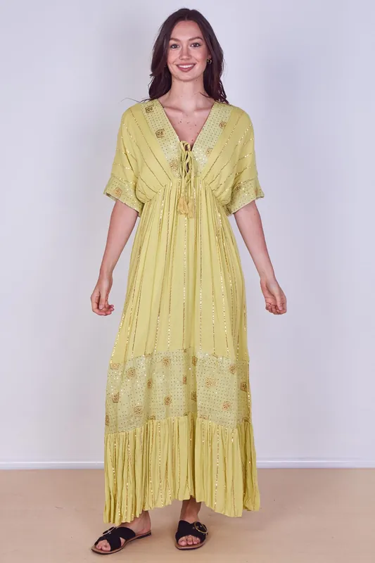 Boho Sequin Square Embroidered Maxi Dress - ELAINA FASHION