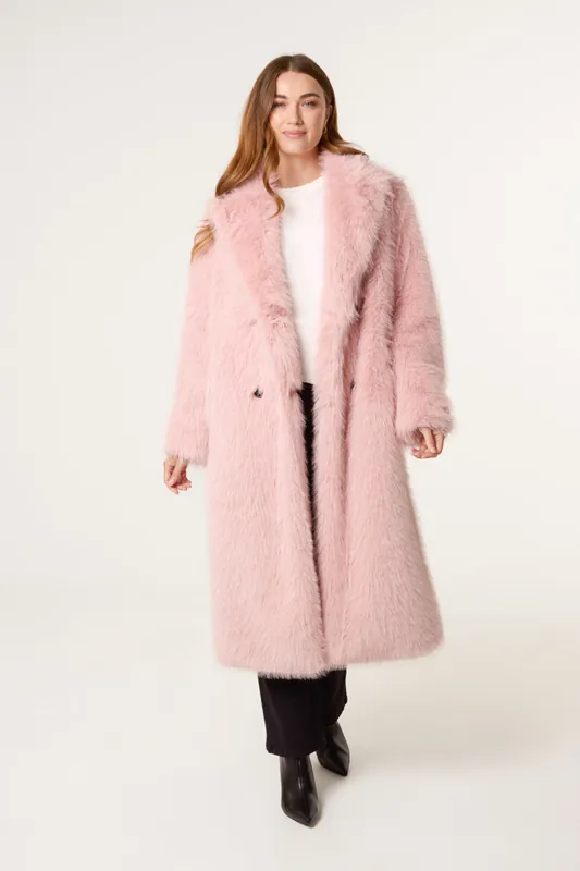 Pink Long Fluffy Coat - Blue Vanilla
