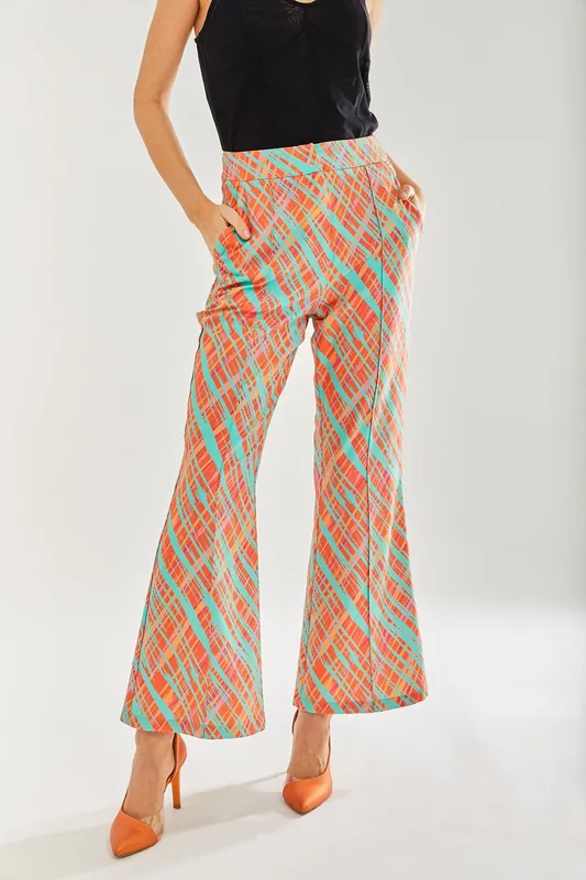 Orange Scribble Flare Trousers - Liquorish