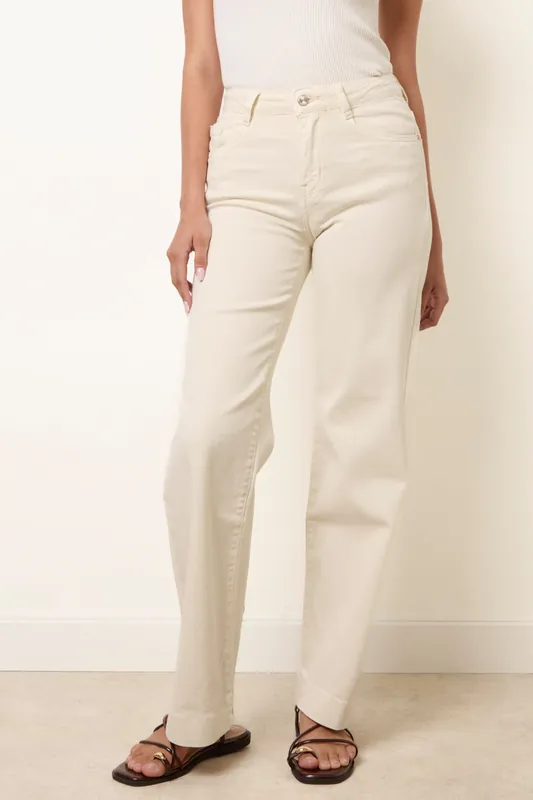Off White Hem Wide Leg Soft Jeans - Blue Vanilla