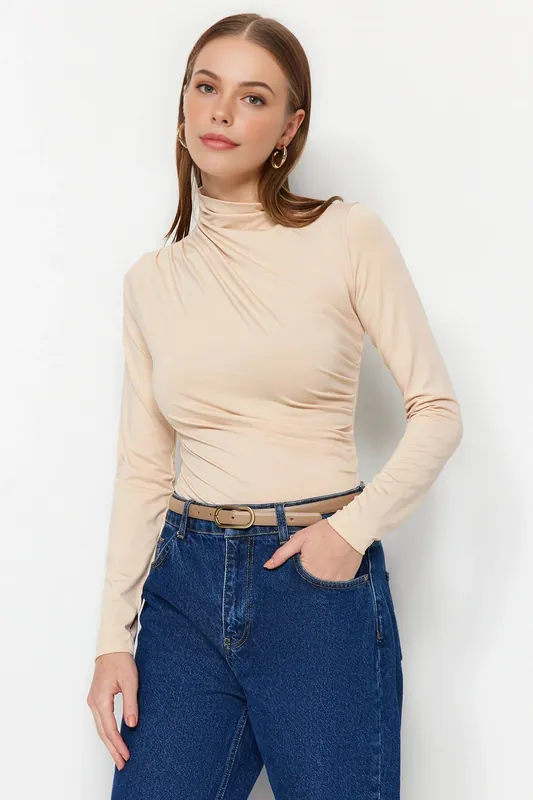 High Neck Ruched Long Sleeve Bodysuit - WOVCOR