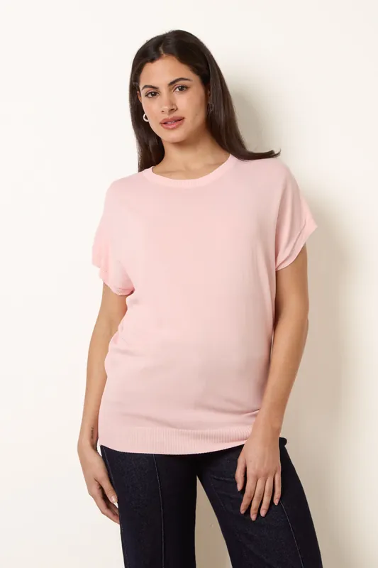 Pink Short Sleeve Texture Knit Top - Blue Vanilla