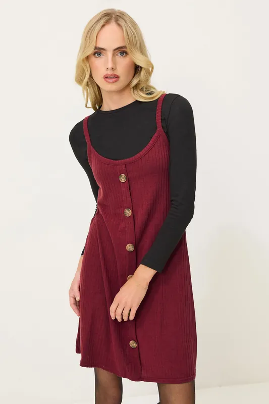 Petite Ribbed Button Mini Dress - PixieGirl