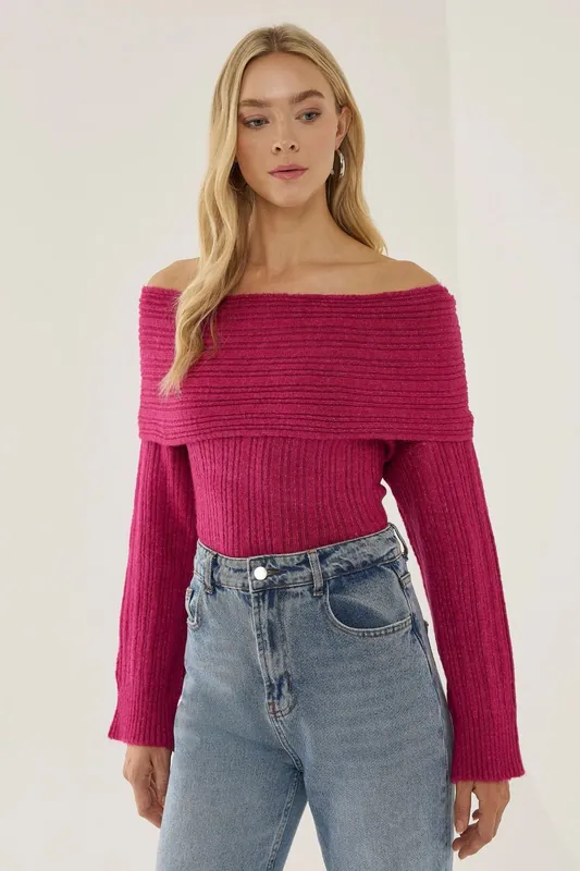 Off Shoulder Knit Sweater - Hiccup
