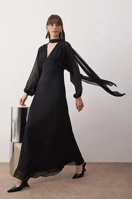 Woven Chiffon Maxi Evening Dress with Shawl Detail - WOVCOR
