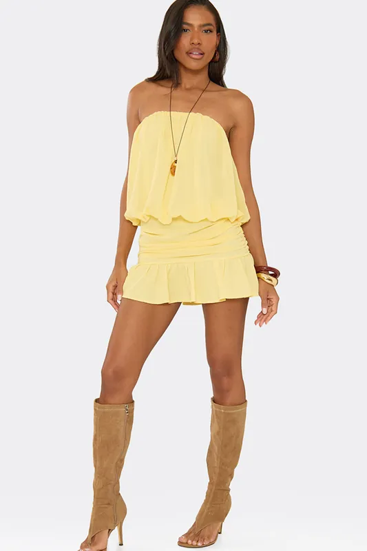 Blouson Style Sleeveless Frill Trim Mini Dress - EGO