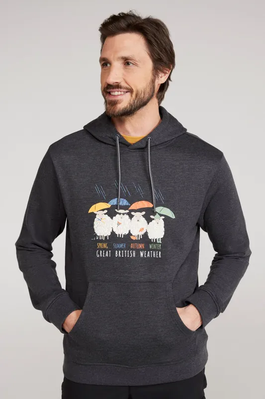 Great British Weather' Comfortable Casual Overhead Graphic Hoodie - Mountain Warehouse