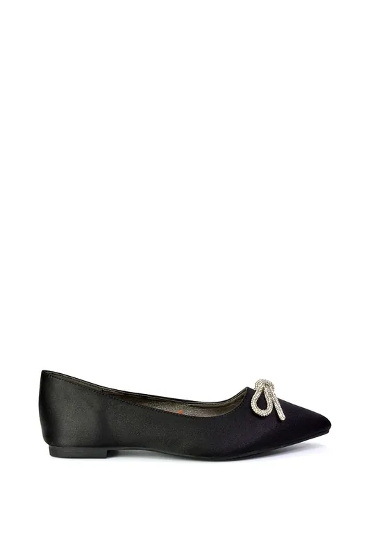 Blossom' Diamante Bow Detail Pointed Toe Ballerina Pumps - XY London