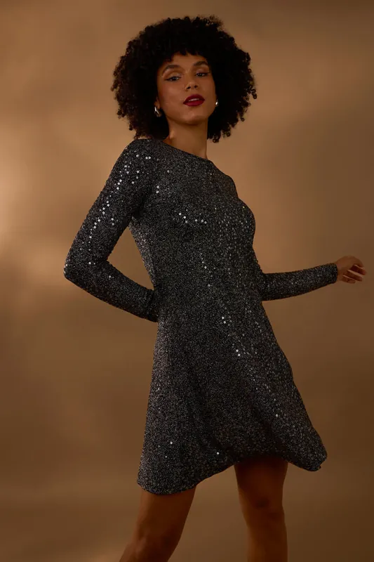 Black Sequin Swing Dress - Blue Vanilla