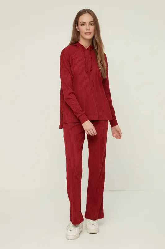 2 Piece Ribbed Knit Pajama Set with Hood - WOVCOR
