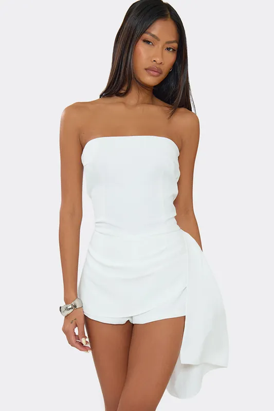 Sleeveless Bandeau Ruched Woven Playsuit - EGO