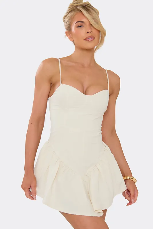 Strappy Straight Neck Frill Trim Woven Playsuit - EGO