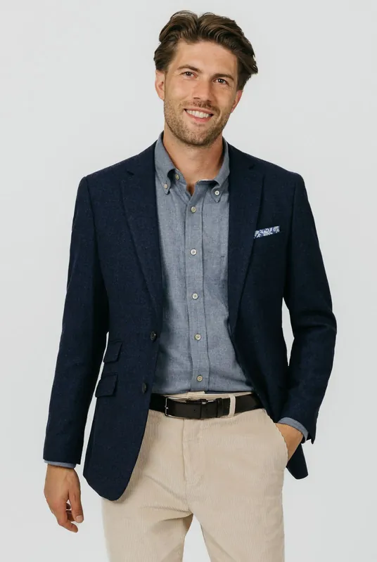Navy Herringbone Tweed Jacket - Dobell
