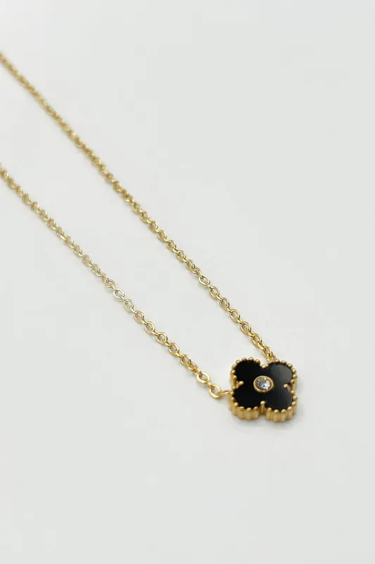 Clover Necklace in Gold Black - Gift Boxed