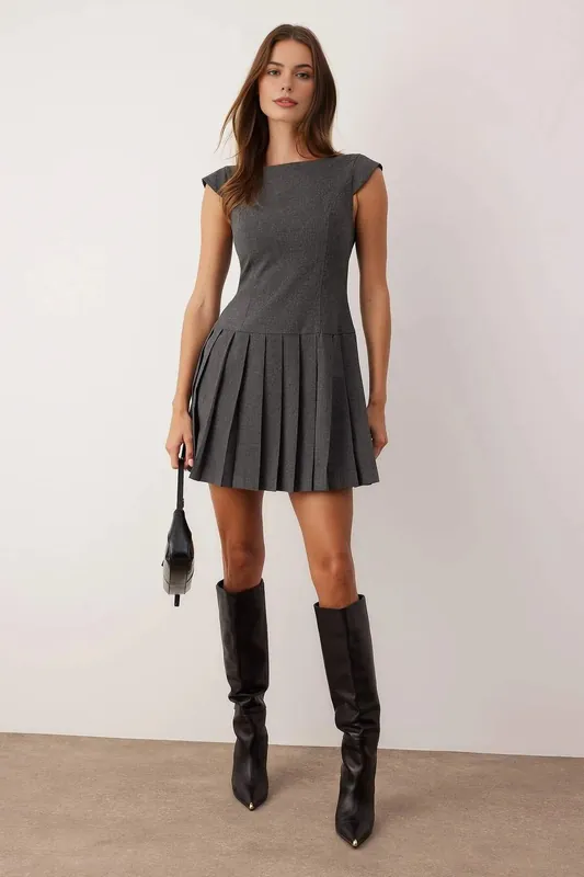 Sleeveless Pleated Skirt Mini Dress - WOVCOR