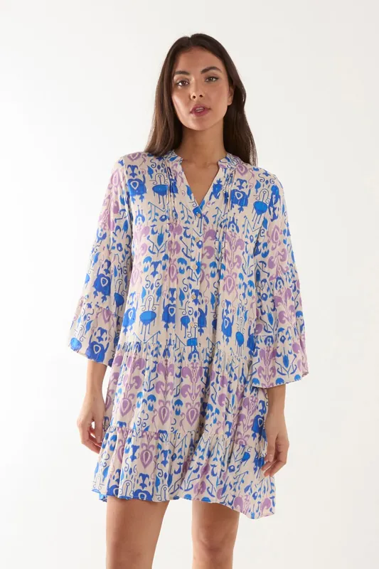 Pin Tuck Tiered Smock Dress - Blue Vanilla