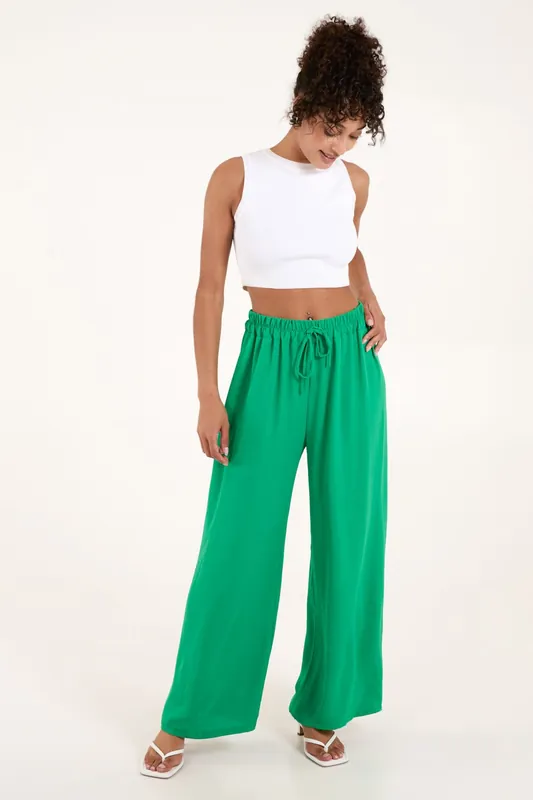 Drawstring Wide Leg Trousers - Blue Vanilla