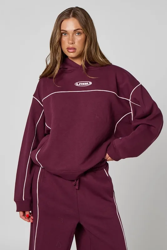 Burgundy Piped Hoodie - Urban Bliss