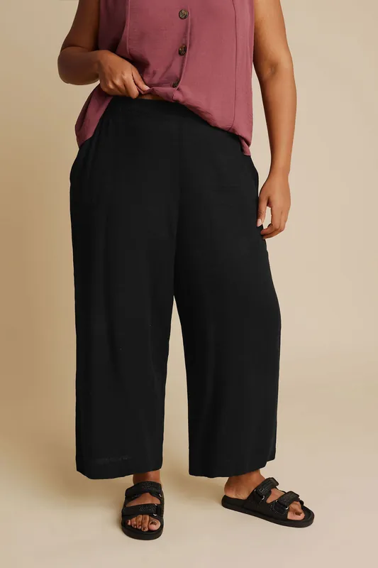 Linen Cropped Wide Leg Trousers - Yours