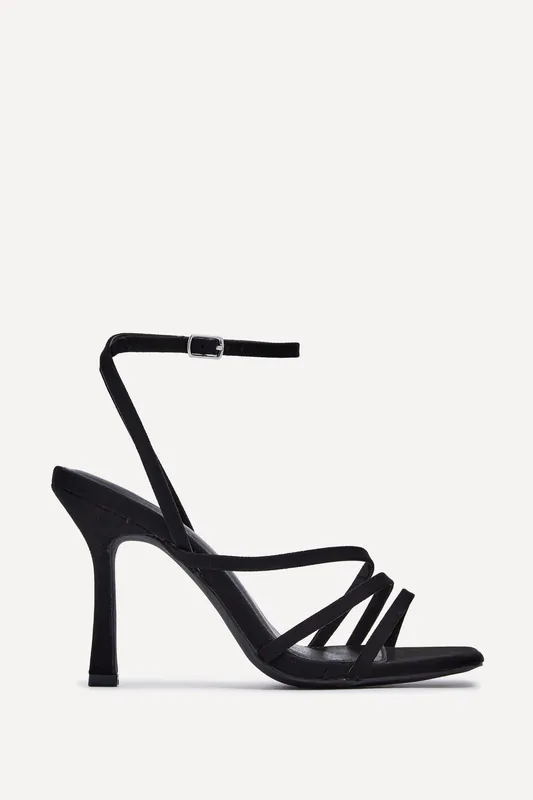 Scarlett Black Faux Suede Strappy Heels - Linzi