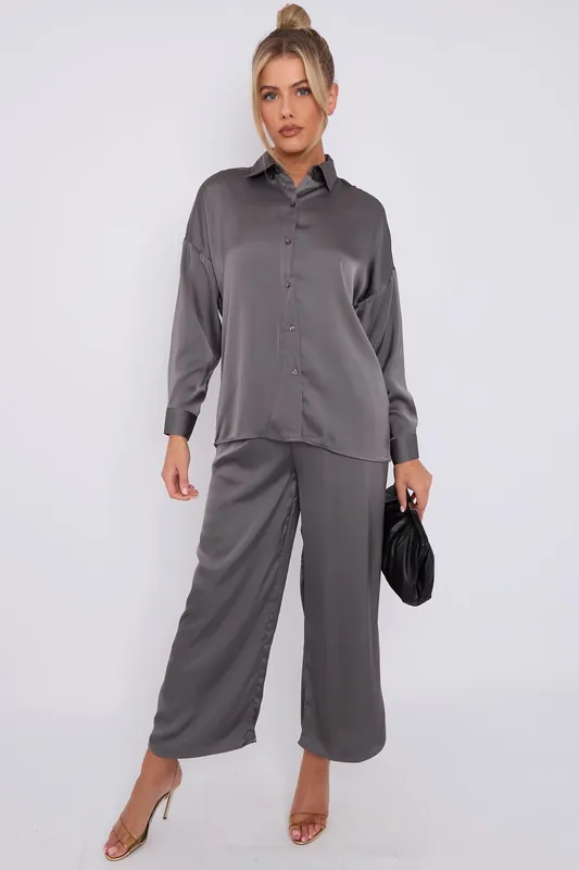 Grey Brushed Satin Trousers - Love Sunshine