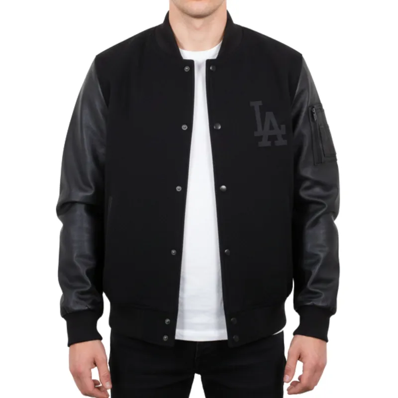 LA Varsity Leather Sleeves Wool Body Bomber Jacket - TruClothing