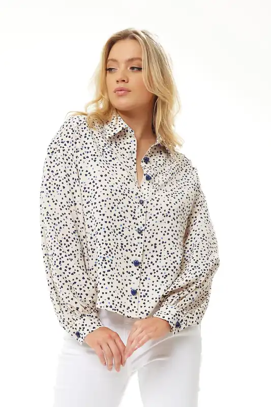 Heart Print Shirt in Cream - Liquorish