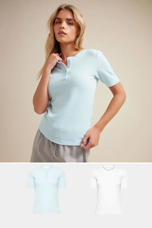 Petite 2 Pack Waffle Henley T-Shirts