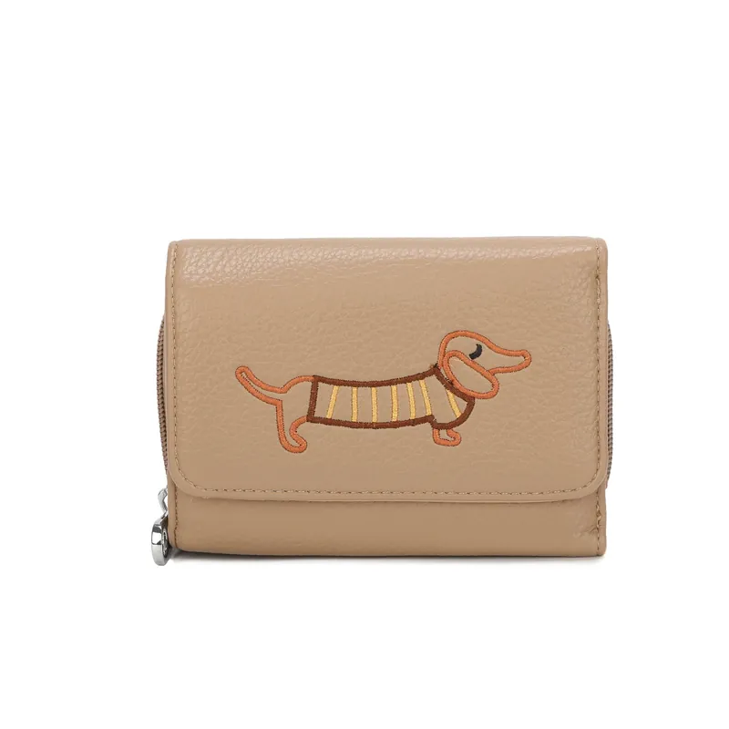 Wallet Dachshund Dog Embroidery Trifold Snap Closure Coin Purse - Kitise