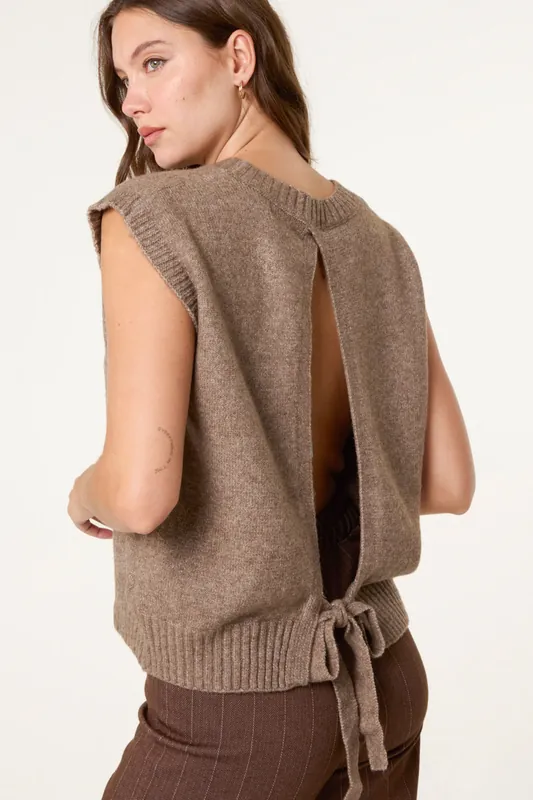 Brown Round Neck Vest - Blue Vanilla