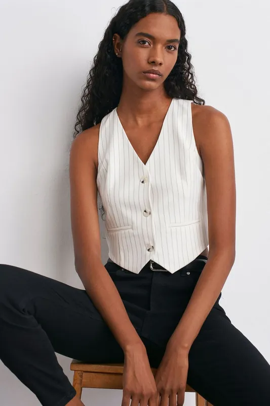 Women's Striped Cropped Waistcoat - Dilvin